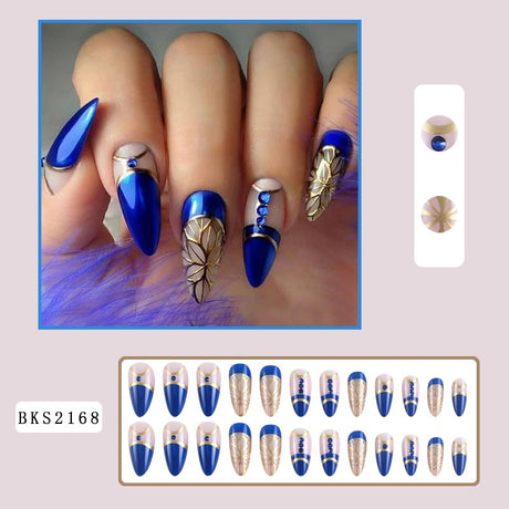 Cross-border palace style diamond wearable nail patches long gold foil nail polish wearable nail patches - V.I.P Digital Presence