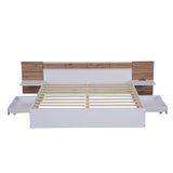 Queen Size Platform Bed with Headboard, Drawers, Shelves, USB Ports and Sockets  White