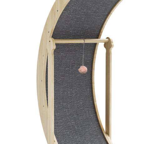 Indoor cat treadmill with carpet, tear device and latch natural wood, 39.4 inches long x 13.2 inches wide x 41.3 inches high - V.I.P Digital Presence