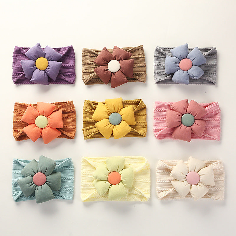 Diadema infantil de nailon jacquard con flores para bebé, suave, antiarañazos, de ala ancha