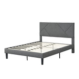 Queen Size Upholstered Platform Bed Frame Wood Slat Support Grey - V.I.P Digital Presence