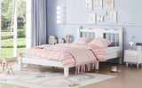 Twin Bed with Column-Decoration Headboard, with Bed Slats,White - V.I.P Digital Presence