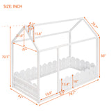 {Slats are not included}Twin Size Wood Bed House Bed Frame with Fence for KidsTeens Girls Boys {White}