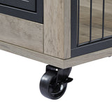 Furniture Style Dog Crate Side Table on Wheels with Double Doors and Lift Top.Grey,38.58''w x 25.5''d x 27.36''h - V.I.P Digital Presence