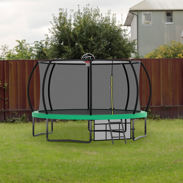 12FT Recreational Kids Trampoline with Safety Enclosure Net & Ladder, Outdoor Recreational Trampolines - V.I.P Digital Presence
