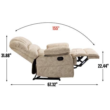 Large Manual Recliner Chair in Fabric for Living Room, Beige - V.I.P Digital Presence