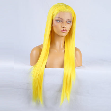 Hand Groove 13*2.5 Chemical Fiber Front Lace Yellow Long Bangs Wig Headgear Natural Hairline - V.I.P Digital Presence