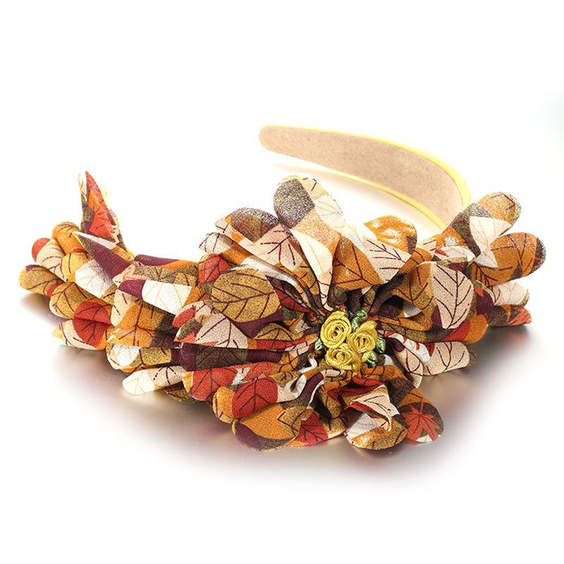 Fashionable leaf pattern fabric oversized flower headband - V.I.P Digital Presence