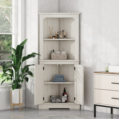 Tall Corner Cabinet with Doors for living room, bathroom,Dining Room or Kitchen,color:Wood grain beige - V.I.P Digital Presence