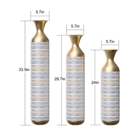 High floor vases -24/28.7/33.5-inch vases, 3 large metal glazed vases, Pampas Prairie Twigs vintage gray - V.I.P Digital Presence