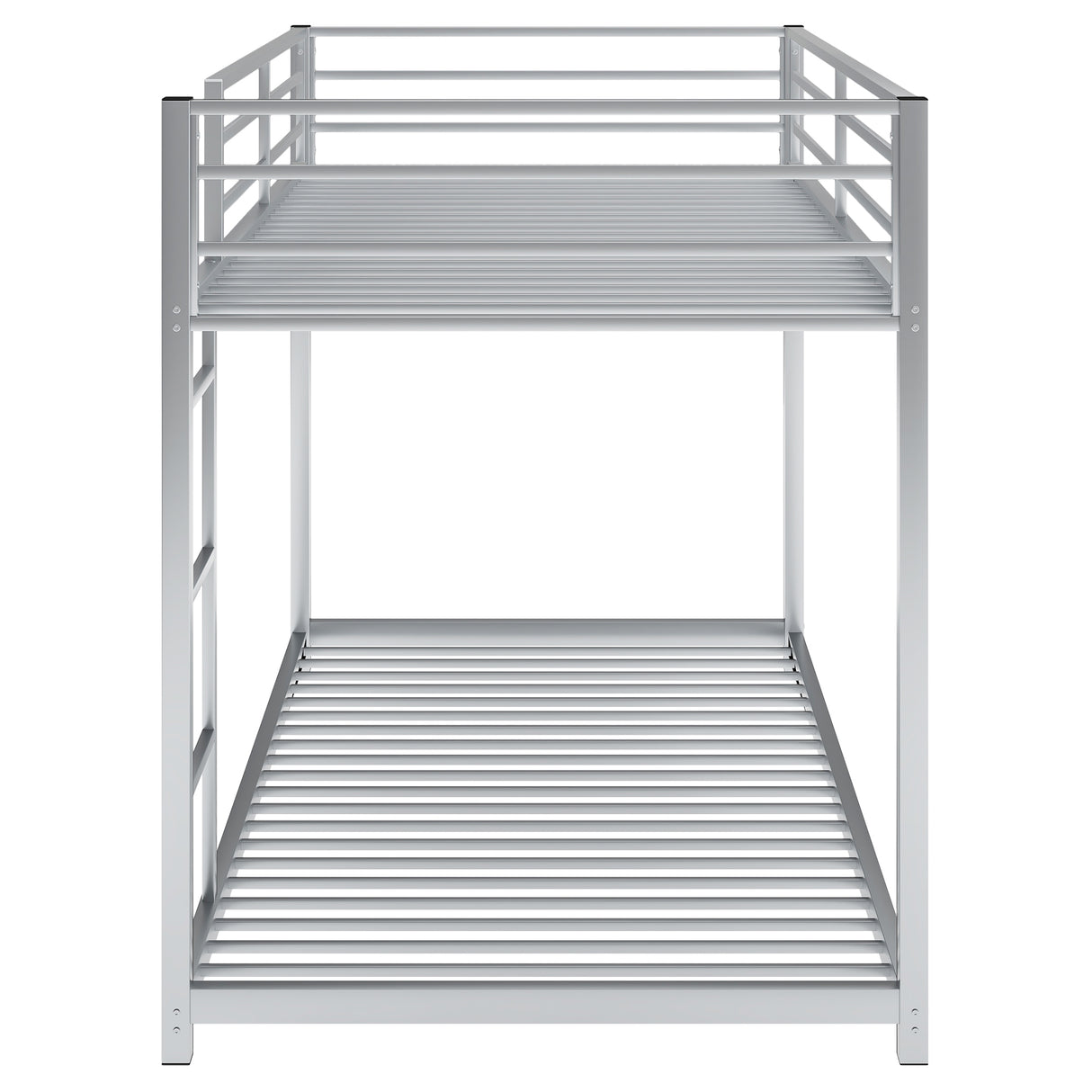 Twin over Twin Metal Bunk Bed, Low Bunk Bed with Ladder Silver