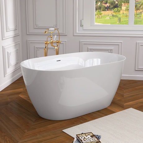 51 Inch Acrylic Freestanding Bathtub Contemporary Soaking White Tub with Overflow and Pop-up Drain Glossy White - V.I.P Digital Presence