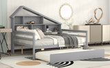 Full Size Platform Bed with Trundle and Shelves Gray