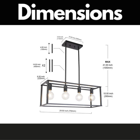 Pendant Lighting 4 Light Industrial Vintage Open Frame Rectangle Chandeliers Modern Black Linear Cage Ceiling Light Fixture - V.I.P Digital Presence