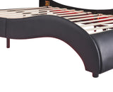 Queen Size Upholstered Faux Leather Platform Bed with LED Light Bed Frame with Slatted - Black - V.I.P Digital Presence