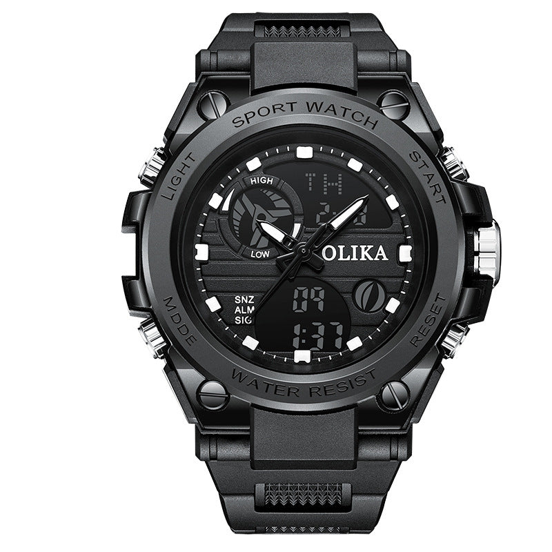 Men's dual display waterproof electronic watch, outdoor sports timing multifunctional quartz electronic watch, shock resistant student watch - V.I.P Digital Presence