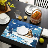 Christmas placemat white hemp Christmas scenery print home table mat living room dining table coaster - V.I.P Digital Presence