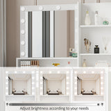 Large drawer with mirror and light, three-layer storage vanity, adjustable brightness for 3 lighting modes (white with stool) - V.I.P Digital Presence