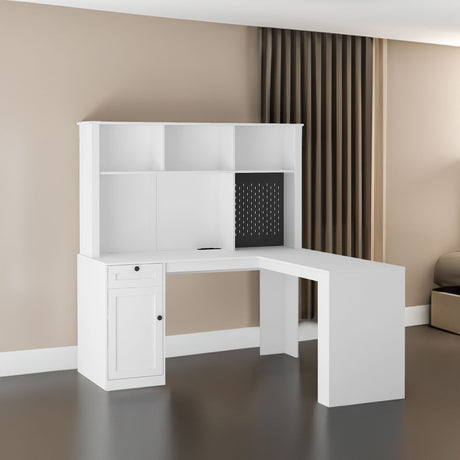 Corner gaming computer desk with socket, drawers, bookshelf and writing desk, modern L-shaped learning desk with storage space - V.I.P Digital Presence