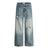 Hole-Washed Denim Long Pants Men's Loose Faded Whitewashed Wide-Leg Straight Trousers European and American Street Fashion Versatile Dad Pants - V.I.P Digital Presence