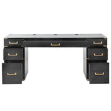70 inch classic and traditional executive desk with metal trim, writing desk with 2 file drawers, USB ports, and sockets, black - V.I.P Digital Presence