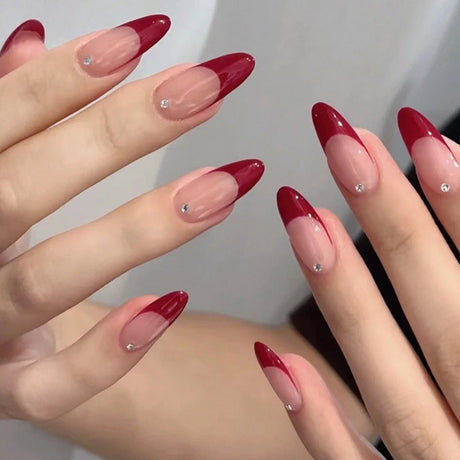 European and American style red French manicure, simple and atmospheric, removable finished wearable nails, fake nail pieces - V.I.P Digital Presence