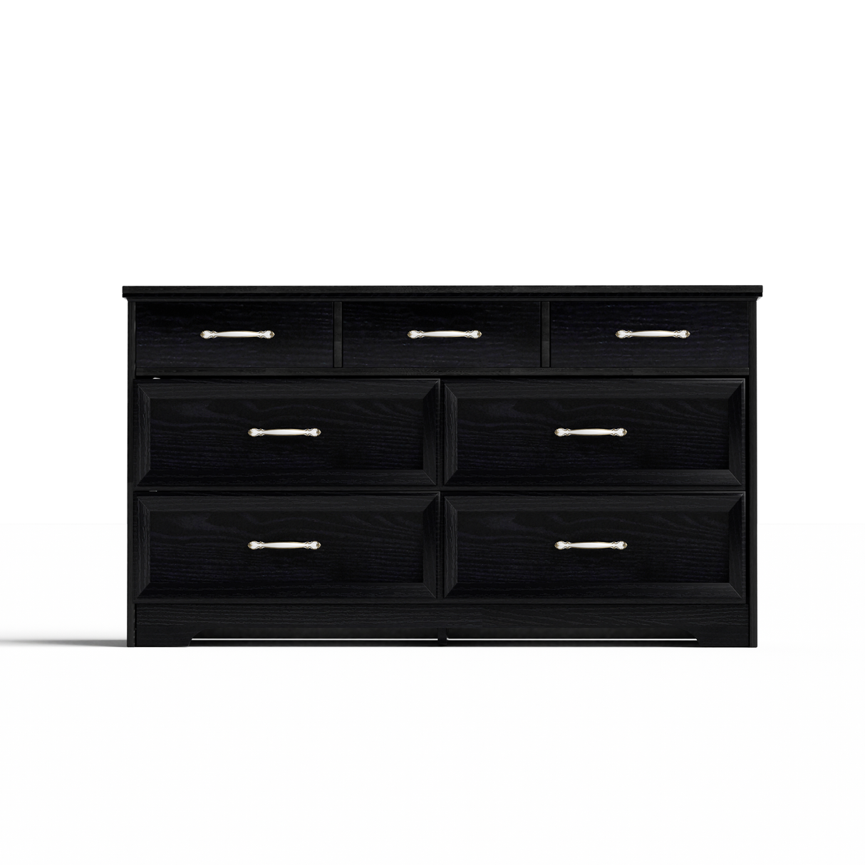 Modern 3 Drawer Bedroom Chest of Drawers with 7 Drawers Dresser, Clothes Organizer -Metal Pulls Black, 47.6″L x 15.7″W x 26.6″H - V.I.P Digital Presence