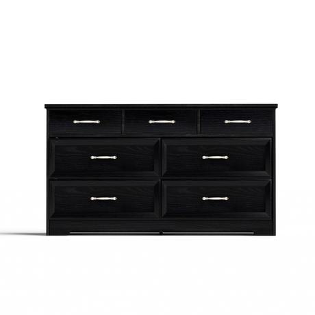Modern 3 Drawer Bedroom Chest of Drawers with 7 Drawers Dresser, Clothes Organizer -Metal Pulls Black, 47.6″L x 15.7″W x 26.6″H - V.I.P Digital Presence