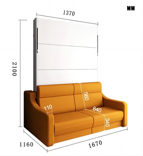 Full size Morden Deisgn vertical Murphy bed with sofa and drawers, white wall bed, space saving hidden bed with new gas pillars - V.I.P Digital Presence