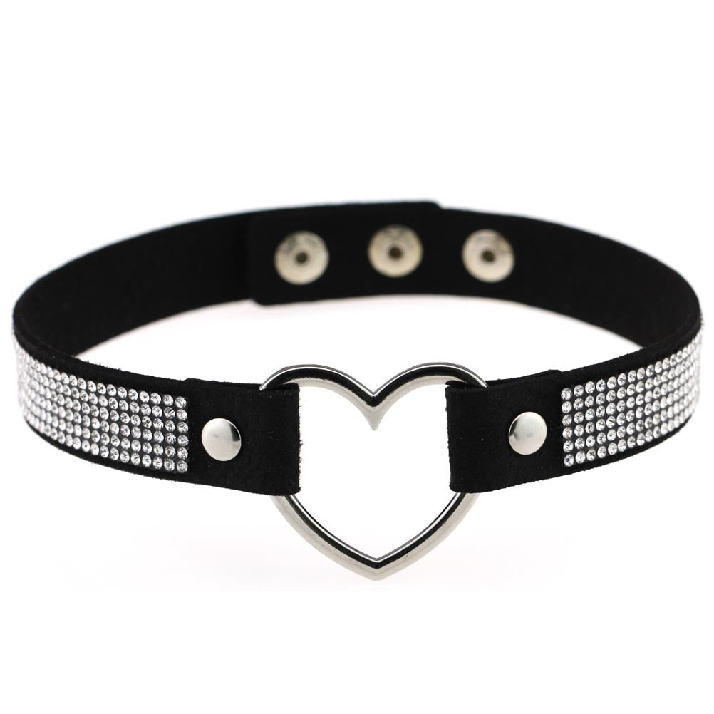Japan's Harajuku Soft Girl Black Rhinestone Peach Heart Love-Shaped Collar Women's Neck Strap Collarbone Necklace Short - V.I.P Digital Presence