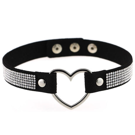 Japan's Harajuku Soft Girl Black Rhinestone Peach Heart Love-Shaped Collar Women's Neck Strap Collarbone Necklace Short - V.I.P Digital Presence