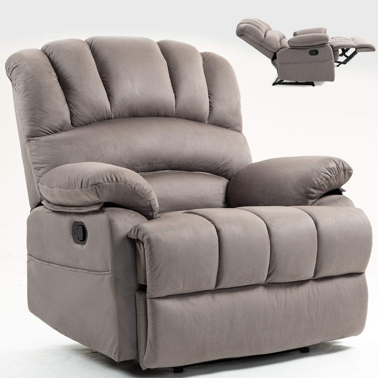 Large Manual Recliner Chair in Fabric for Living Room, Grey - V.I.P Digital Presence