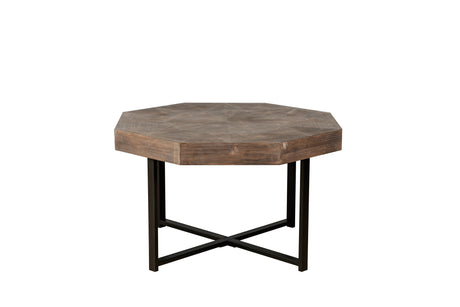 Wooden octagonal retro patchwork craft 30 inch wooden tabletop cross metal leg coffee table (antique brown) - V.I.P Digital Presence