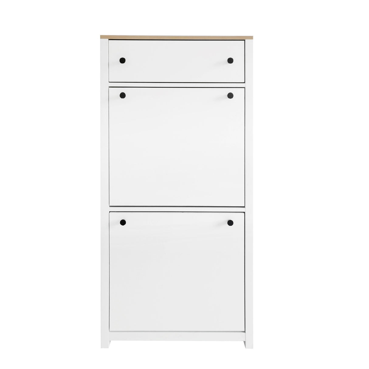 ONTREND ultra-thin shoe cabinet set with 4 flip drawers and adjustable panel top shoe rack, white - V.I.P Digital Presence
