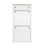 ONTREND ultra-thin shoe cabinet set with 4 flip drawers and adjustable panel top shoe rack, white - V.I.P Digital Presence