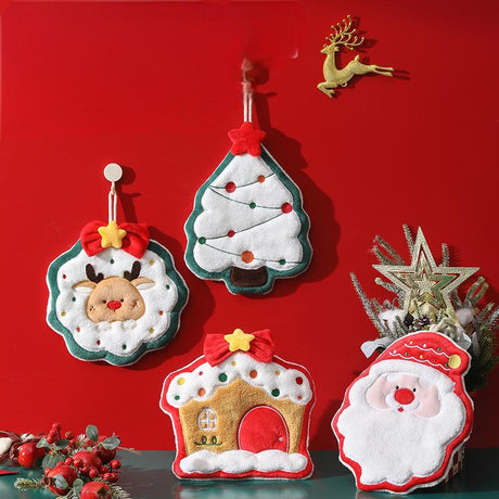 Christmas coral fleece hand towel hanging type absorbent quick drying cloth, kitchen and bathroom hand towel pendant - V.I.P Digital Presence