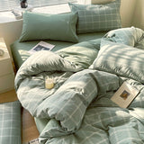 Cotton Dyed Washed Cotton Bedding Set Pure Cotton A Class Flat Sheet Quilt Cover Fitted Sheet Quilt Cover Three-Piece Set Striped