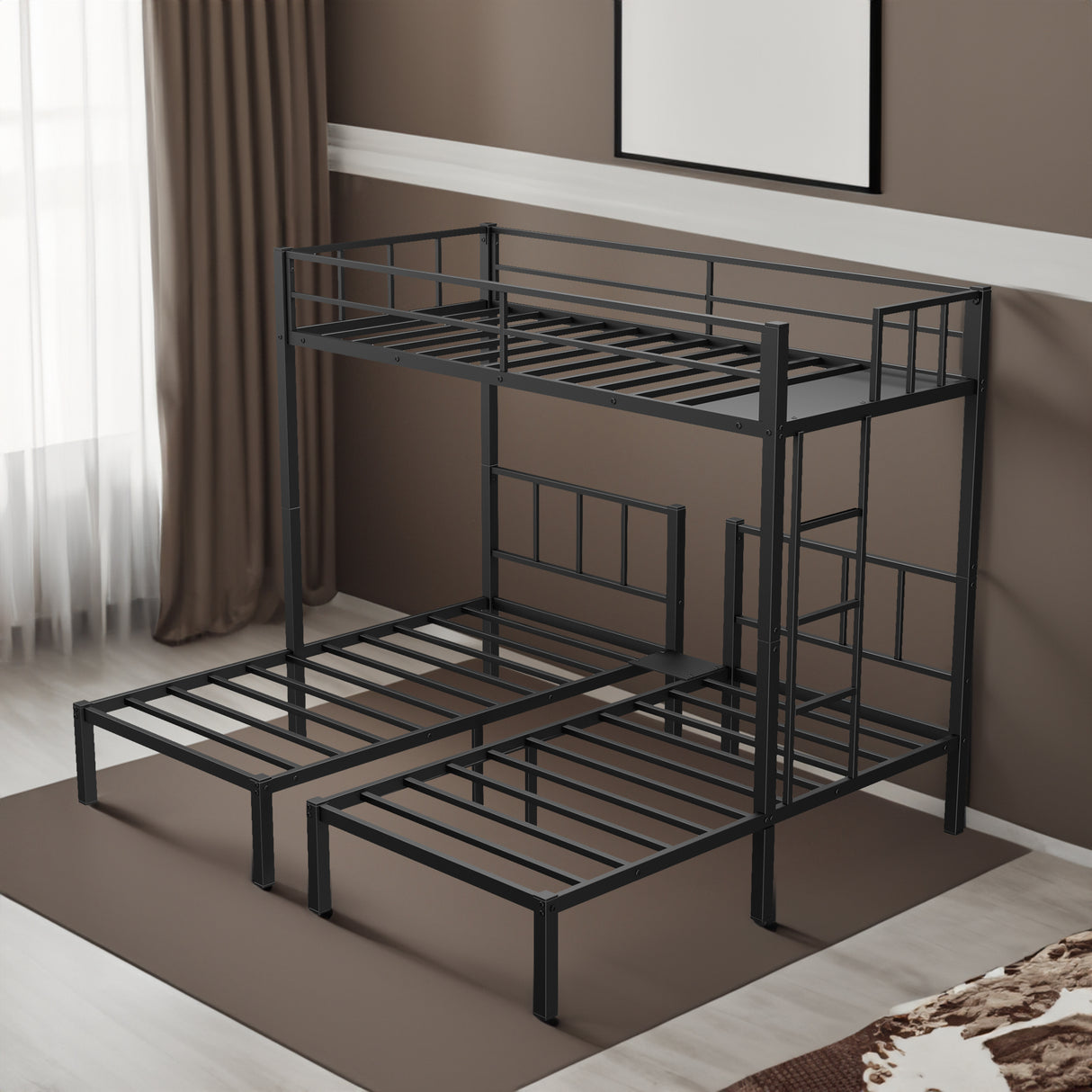 Twin over Twin & Twin Bunk Beds for 3, Twin XL over Twin & Twin Bunk Bed Metal Triple Bunk Bed, Black - V.I.P Digital Presence