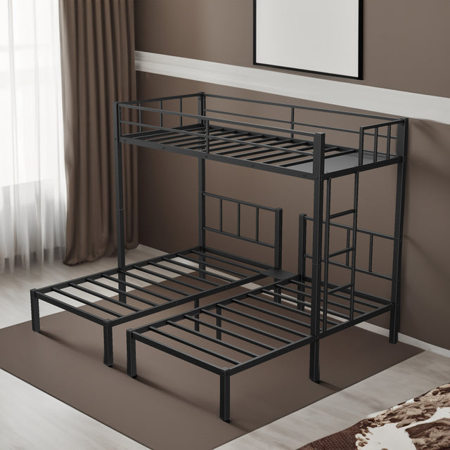 Twin over Twin & Twin Bunk Beds for 3, Twin XL over Twin & Twin Bunk Bed Metal Triple Bunk Bed, Black - V.I.P Digital Presence