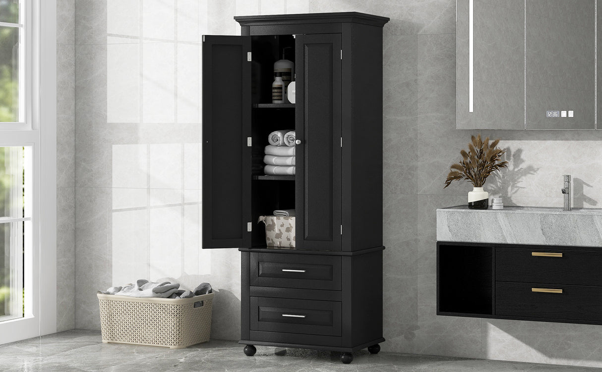 Tall Storage Cabinet with Two Drawers for Bathroom/Office, Black - V.I.P Digital Presence