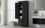 Tall Storage Cabinet with Two Drawers for Bathroom/Office, Black - V.I.P Digital Presence