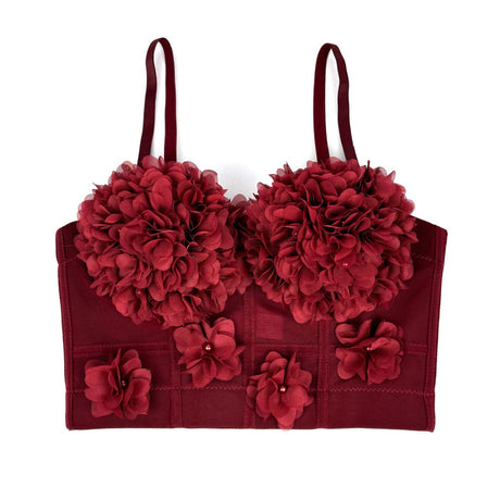 French mesh see through fishbone corset with chest cushion three-dimensional flower shaped outerwear beautiful back - V.I.P Digital Presence