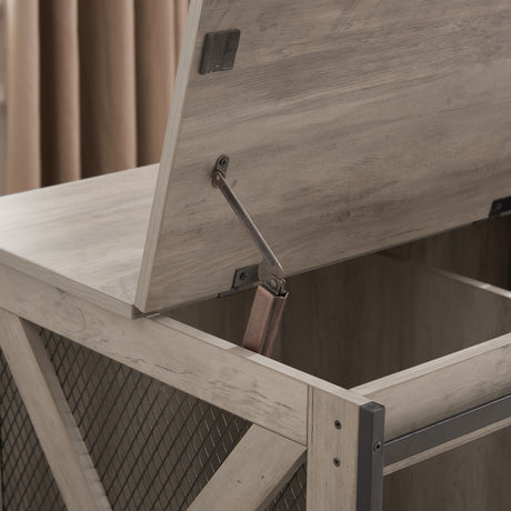 Farmhouse Dog Cage Crate Furniture with Sliding Barn Door, Farmhouse Wooden Dog Kennel End Table with Flip-top Plate Dog House - V.I.P Digital Presence