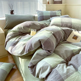 Cotton Dyed Washed Cotton Bedding Set Pure Cotton A Class Flat Sheet Quilt Cover Fitted Sheet Quilt Cover Three-Piece Set Striped