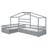 Twin Size House Platform Bed with Three Storage Drawers Gray
