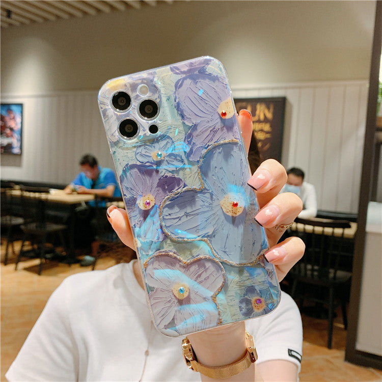 Pintura al óleo de margaritas moradas y azules, ideal para Apple 8plus/13, funda para iPhone 12ProMax Soft 11 
