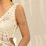 Multi layer hollow micro inlaid imitation pearl turquoise opening arm chain ethnic style handmade jewelry - V.I.P Digital Presence
