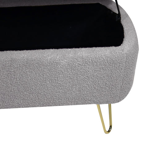 Grey Storage Ottoman Bench for End of Bed Gold Legs Modern Grey Faux Fur Entryway Bench - V.I.P Digital Presence