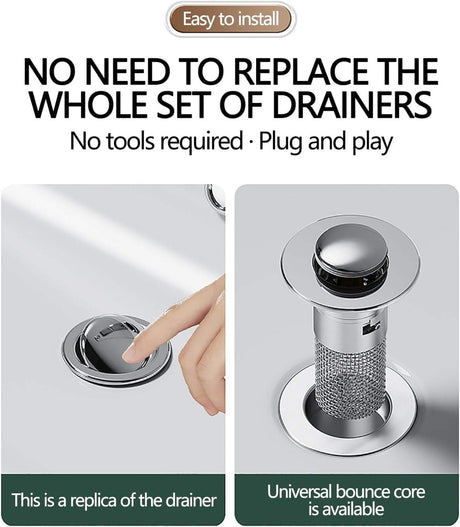 Kitchen Sink Drain Stainless steel  Strainer Sink Stopper Bath Plug Pop-Up Bounce Core Basin Drain Filter Hair Catcher Universal - V.I.P Digital Presence