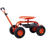 Garden cart rolling scooter, adjustable height with 4 wheels and extendable handle with 360 degree seat and tool tray (red) - V.I.P Digital Presence